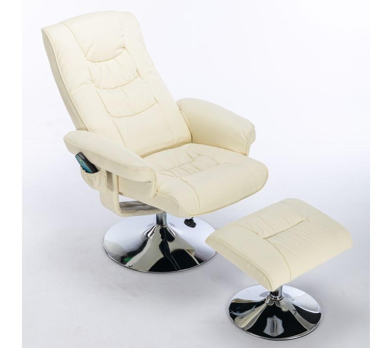 Fauteuil De Massage En Pu Beige Avec Repose-pieds, 5 Points Et Chauffage