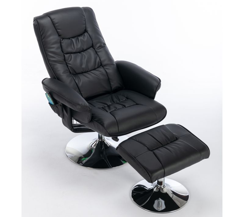 Fauteuil De Massage 5 Points Avec Repose-pieds, Chauffage, Rotation 360°, Structure Métal Pu Noir