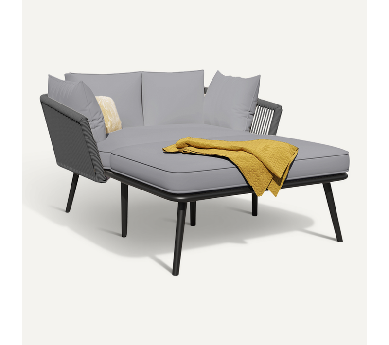 Canapé D'extérieur Jardin Grise En Acier Et Polyester Pour Jardin, Coussins 10 Cm, 130x120 Cm
