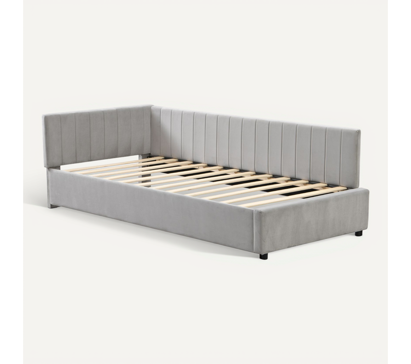 Lit Enfant 90x200 Cm Velours Gris Avec Sommier à Lattes Intégré