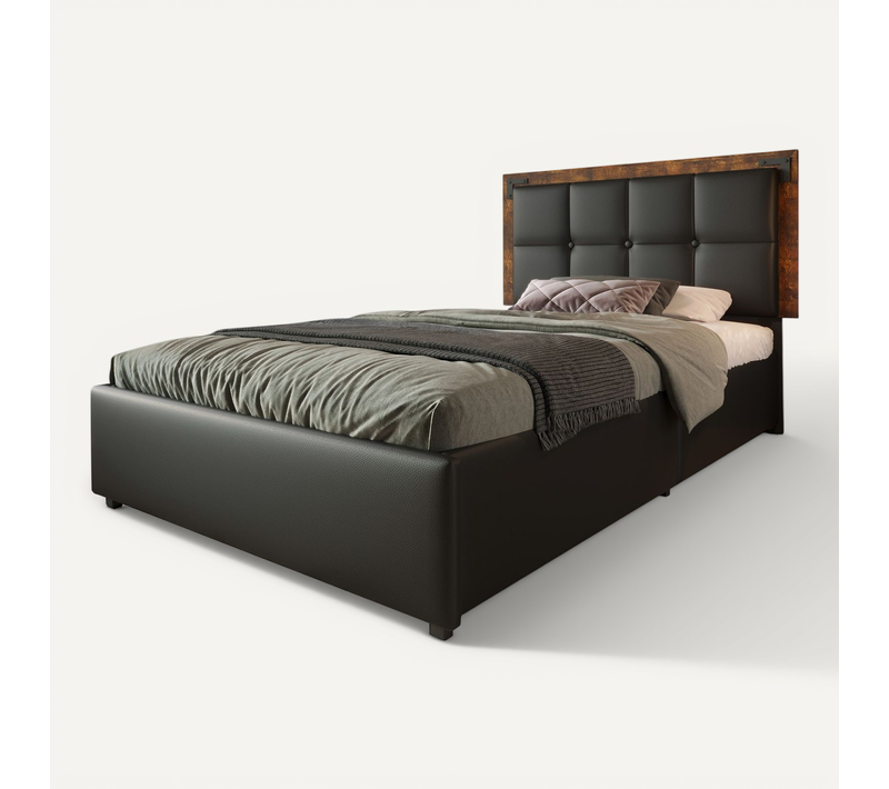 Lit Enfant LED 90x200 Cm Avec 4 Tiroirs De Rangement Et Tête Réglable, Sommier à Lattes, Pu Noir