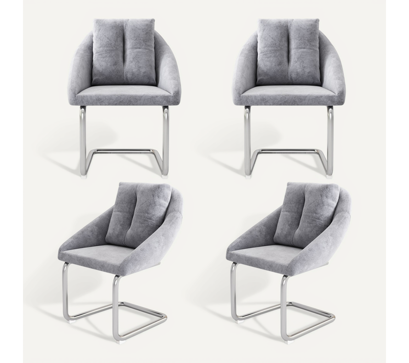Lot De 4 Chaises Pivotantes En Velours Gris Avec Dossier Ergonomique Et Piètement Métal