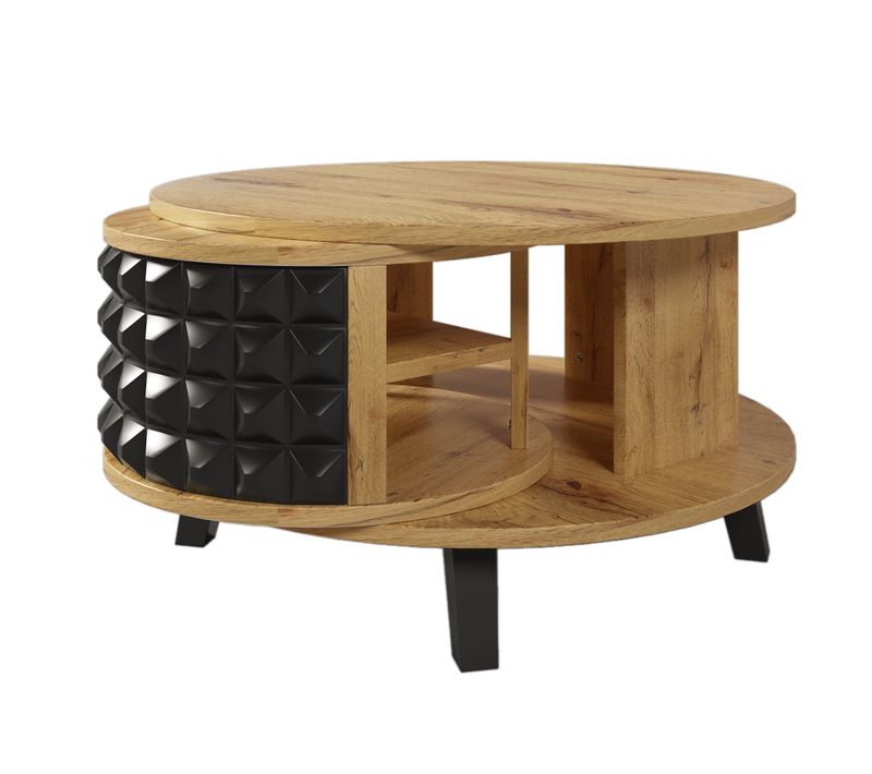 Table Basse Double Plateau Avec Rangement Rotatif 360° Coloris Bois Naturel