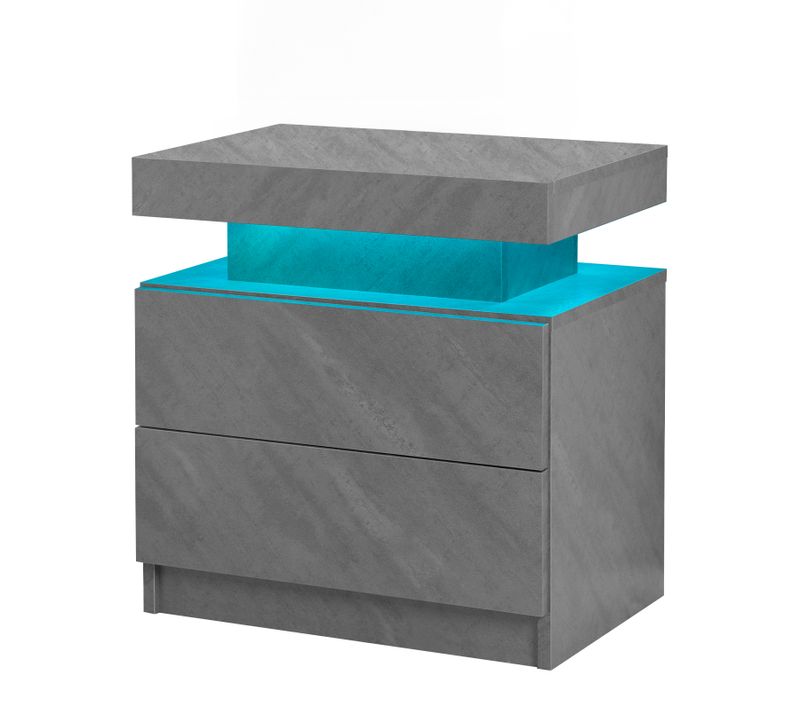 Table De Chevet LED Réglable Avec 2 Tiroirs, Bois Gris Foncé