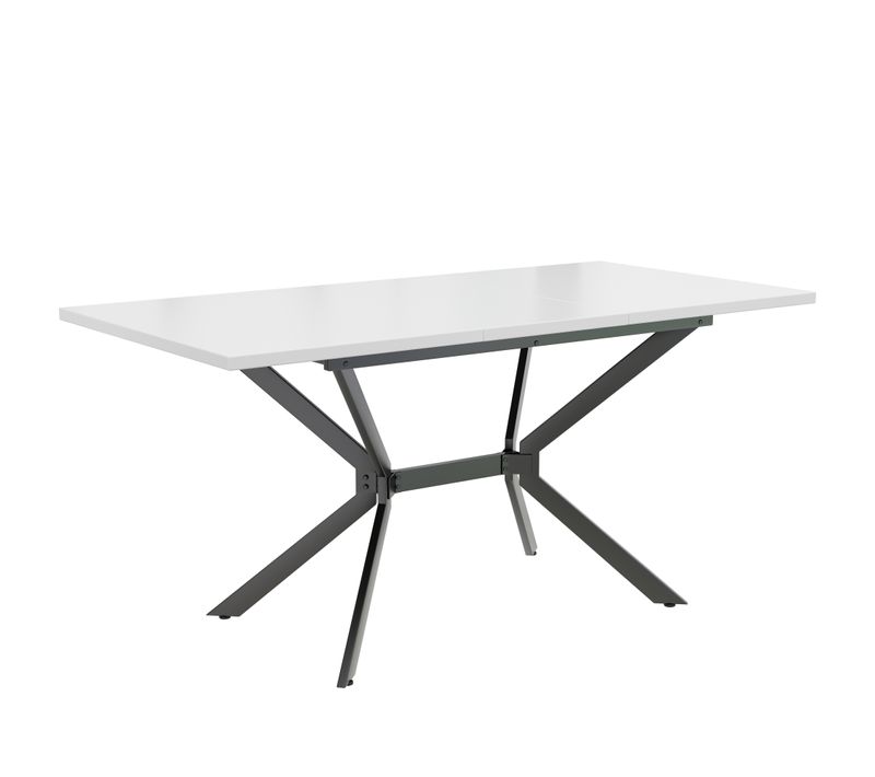 Table à Manger Extensible 120–160×80 Cm, Plateau Blanc, Pieds Métal Noir Pour 4-6 Personnes