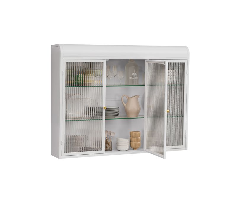 Armoire Murale Blanche En Métal Avec 3 Portes Vitrées