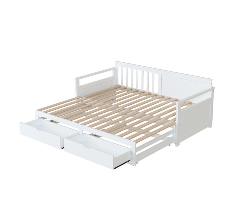 Lit Enfant Gigogne 90x190 Cm Convertible En 180x190 - Lit Gigogne Avec 2 Tiroirs, Pin Blanc