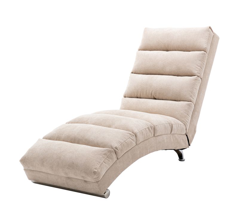 Chaise Longue De Relaxation Massante 55x148x84 Cm En Lin Beige Avec Poche Latérale