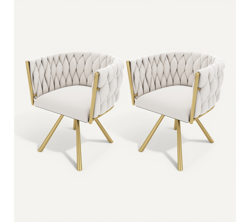 Lot De 2 Chaises Pivotantes 360° En Velours Beige Avec Piètement Métal Doré
