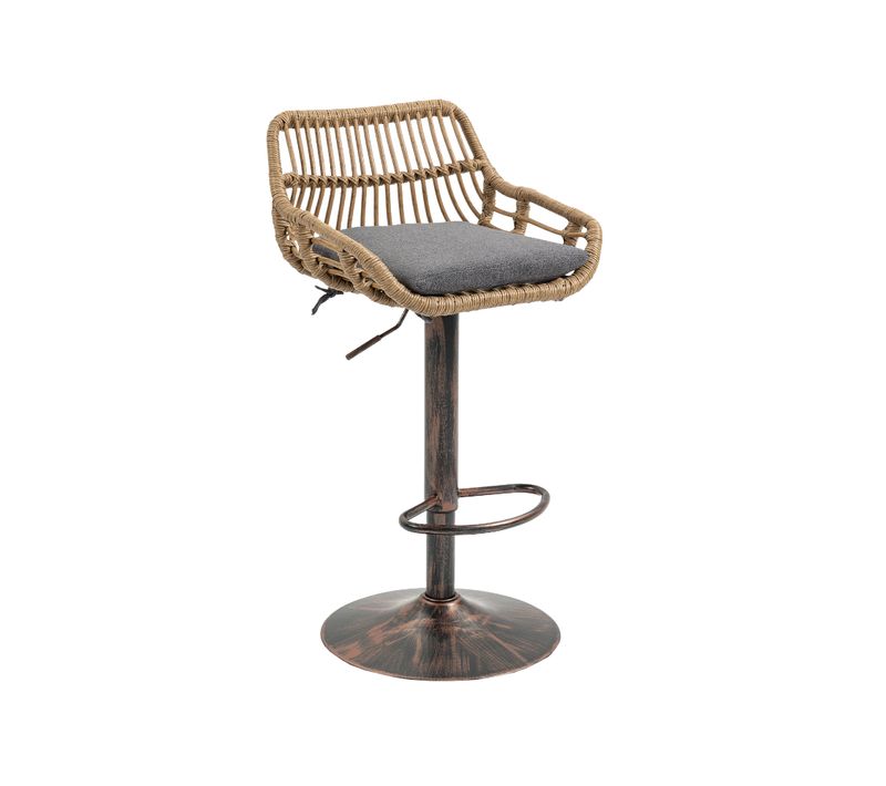 Lot De 2 Tabourets De Bar Réglables Pivotants 49x48x89-109 Cm Lin Gris Et Rotin Pe