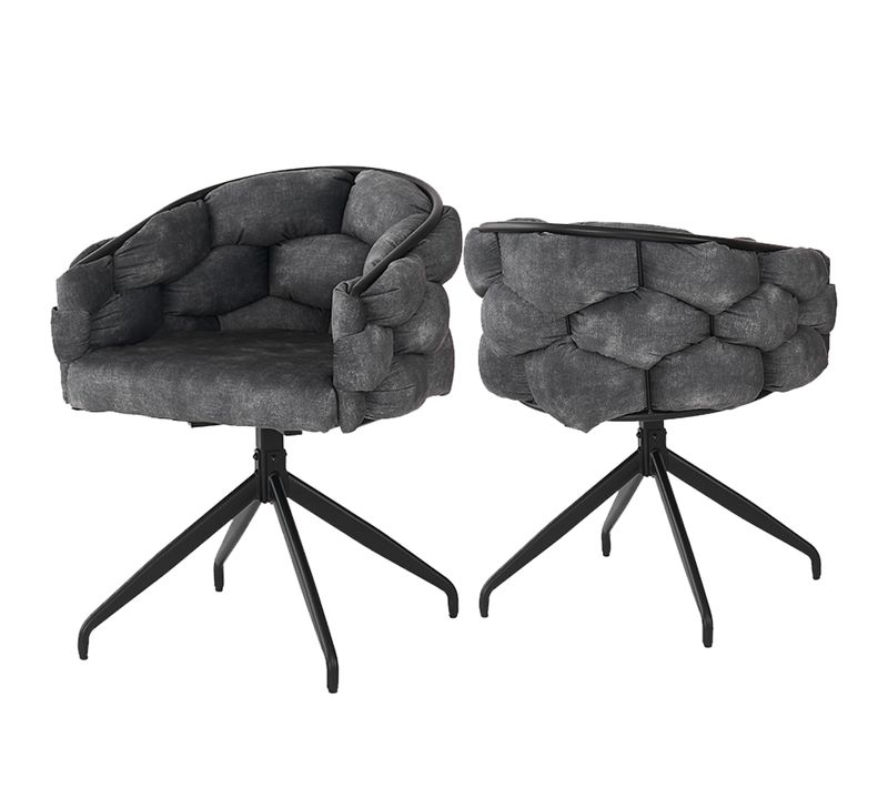 Lot De 2 Chaises Pivotantes Velours Gris Métal, Salon Et Bureau