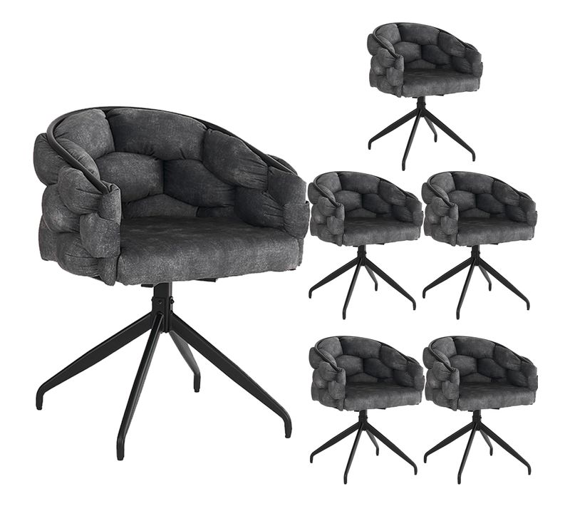 Lot De 6 Chaises Pivotantes Velours Gris Métal, Salon Et Bureau