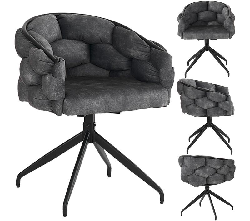 Lot De 4 Chaises Pivotantes Velours Gris Métal, Salon Et Bureau