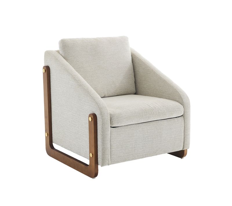 Fauteuil 73,5 X 73,5 X 73,5 Cm, Tissu Chenille Beige, Accoudoirs En Bois, Design Minimaliste
