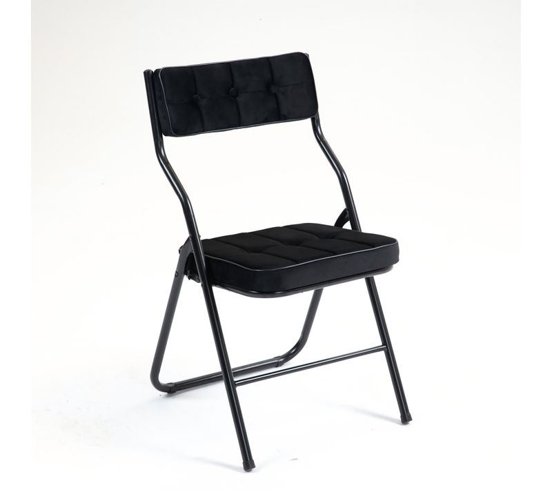 Lot De 2 Chaises Pliantes En Métal, Velours Noir, Salon Et Salle à Manger