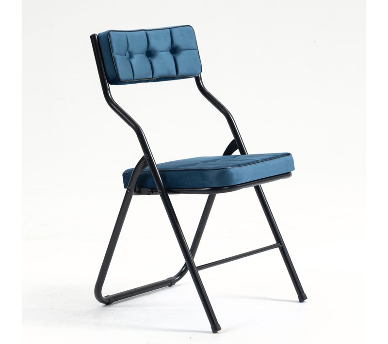 Lot De 2 Chaises Pliantes En Métal, Velours Bleu, Salon Et Salle à Manger