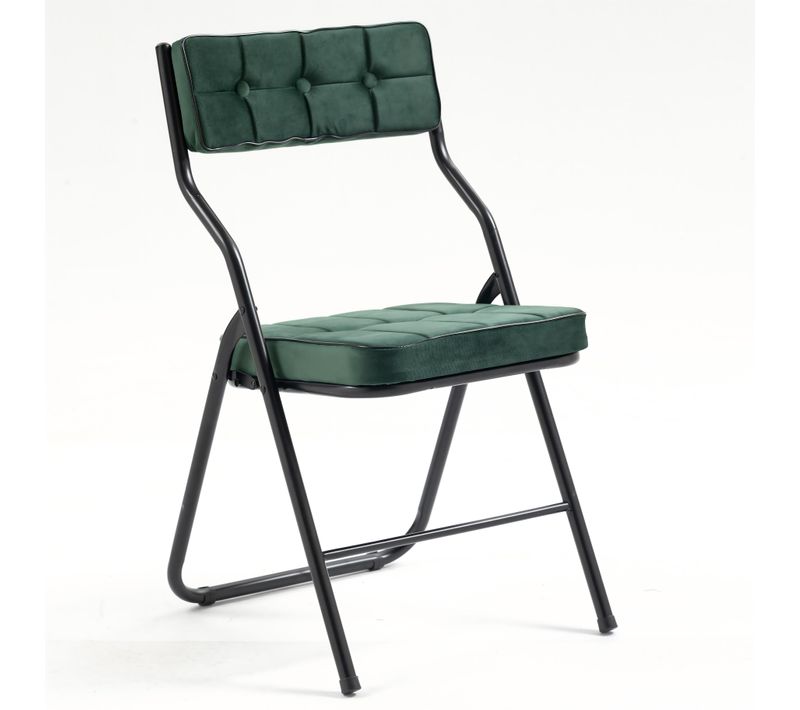 Lot De 2 Chaises Pliantes En Métal, Velours Vert, Salon Et Salle à Manger
