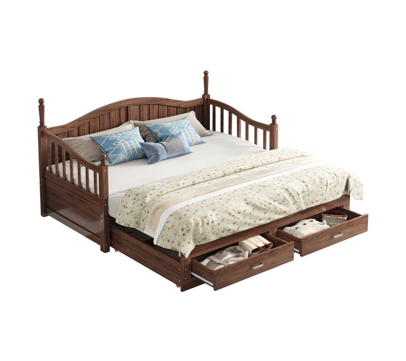 Lit Enfant Gigogne 90/180x190 Cm Extensible En Pin Gris Avec 2 Tiroirs Et Sommier à Lattes
