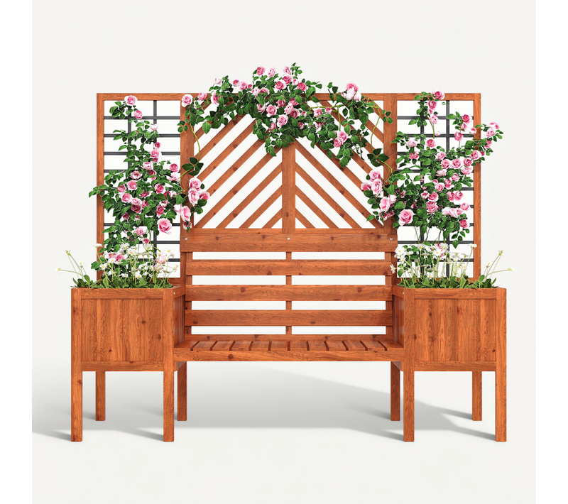 Bac à Plantes, Jardinière Avec Treillis Et Banc En Bois Brun 170x145x42 Cm