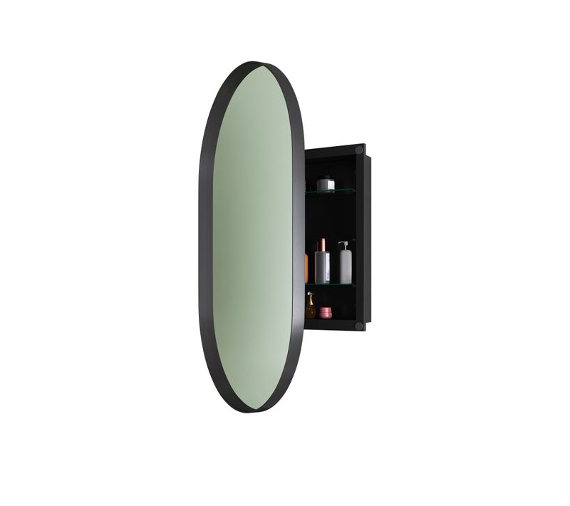Miroir Avec Armoire De Rangemenr Salle De Bain, Cadre Métal Noir, Étagères Réglables