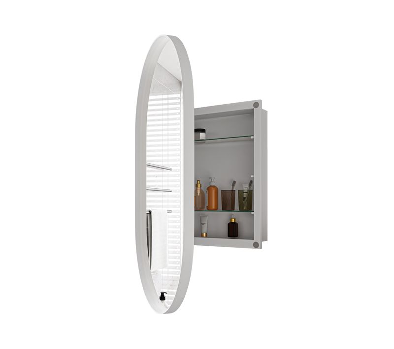 Miroir Avec Armoire De Rangemenr Salle De Bain, Cadre Métal Blanc, Étagères Réglables