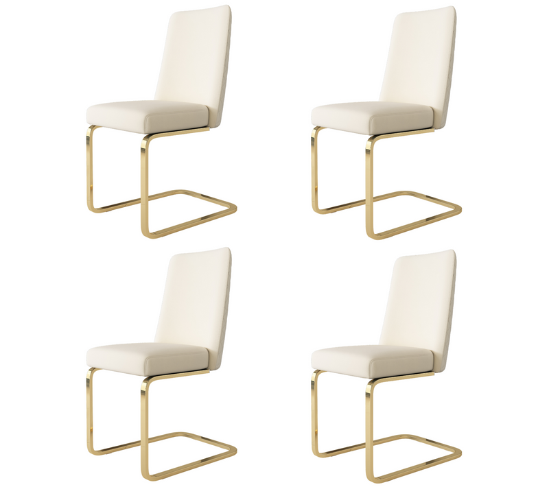 Lot De 4 Chaises Velours Beige, Dossier Losange, Pieds Métal Doré, Style Lounge