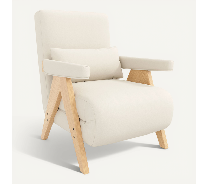 Fauteuil Convertible 87x64x60 Cm En Lin Beige - Dossier 6 Positions