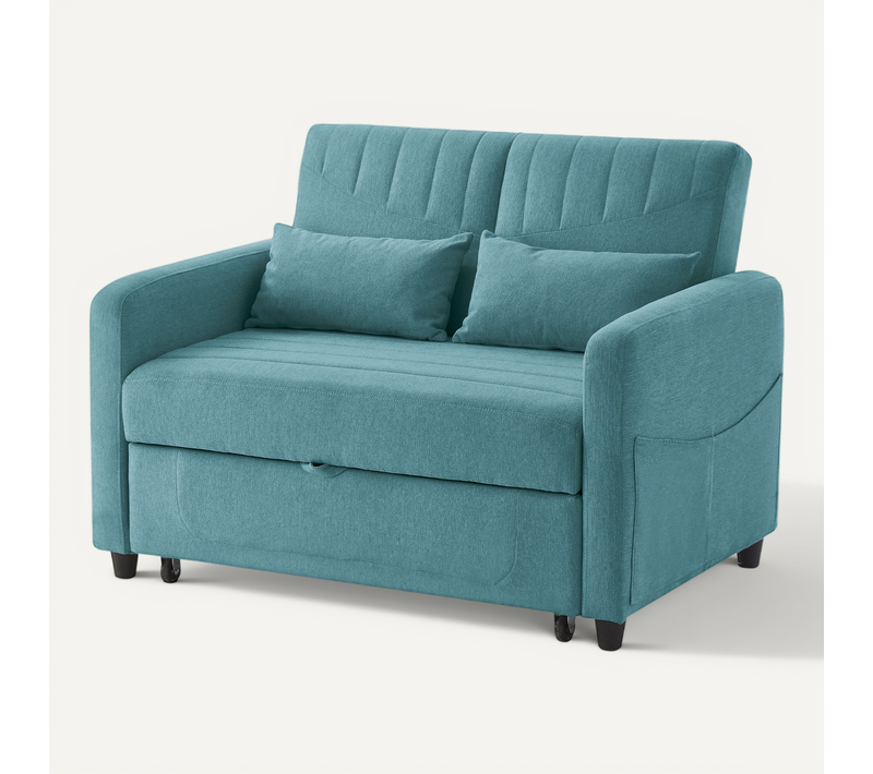 Canapé Convertible 114x77x82.5 Cm 2 Places, Tissu Coton-lin Bleu-vert Antique, Dossier 3 Positions