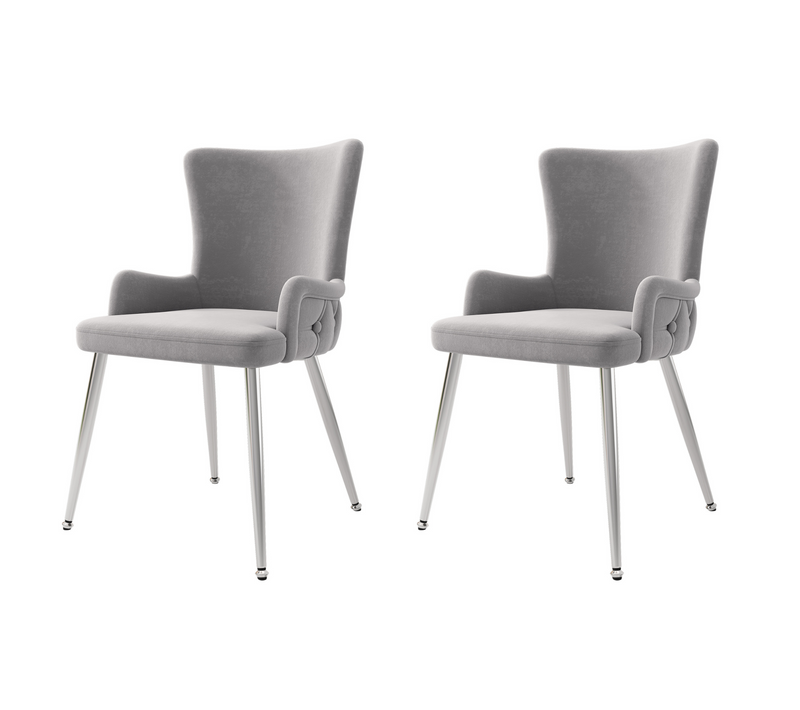Lot De 2 Chaises En Velours Gris, Pieds Métal Argenté, Salle à Manger