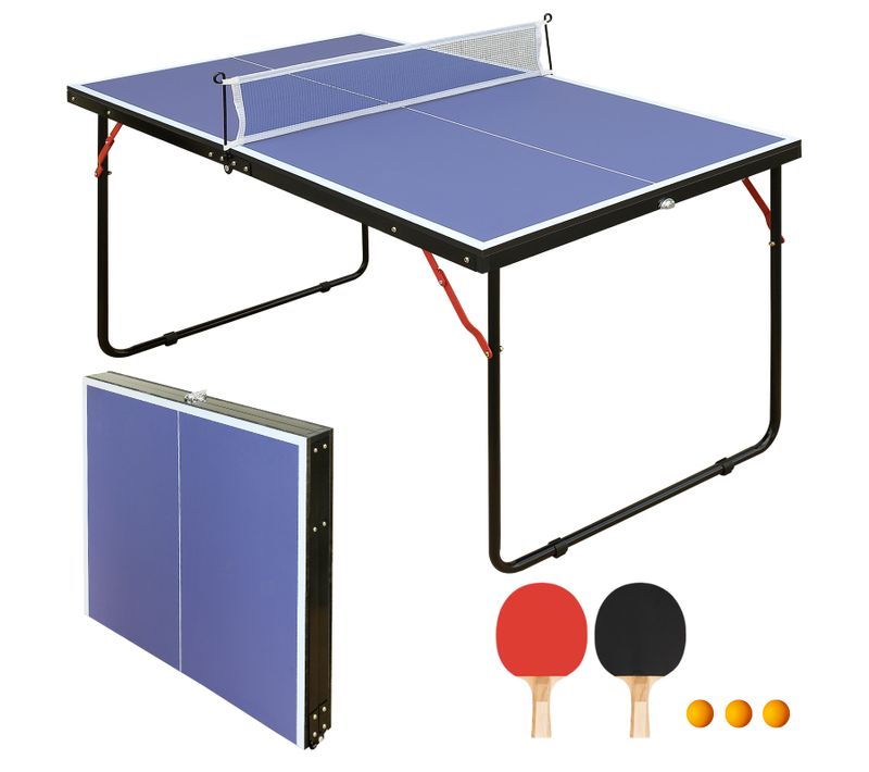 Table De ping-pong Pliable 137,2x76,2x66 Cm Mdf Bleu, 2 Raquettes Et 3 Balles Inclus