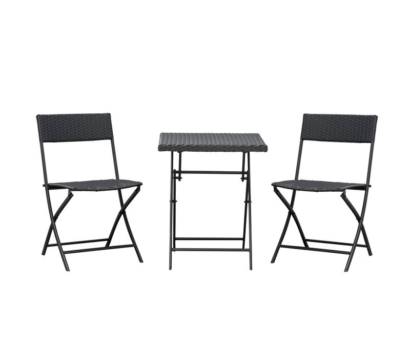 Set Table Carrée + 2 Chaises Pliantes 3 Pièces Pour Balcon, Jardin, Terrasse Métal Et Rotin Marron