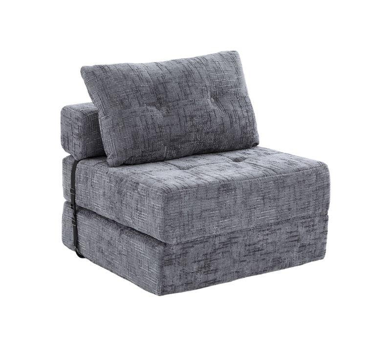 Fauteuil Convertible Pliante En Chenille Gris Avec Coussins, Salon Et Chambre, Sans Montage