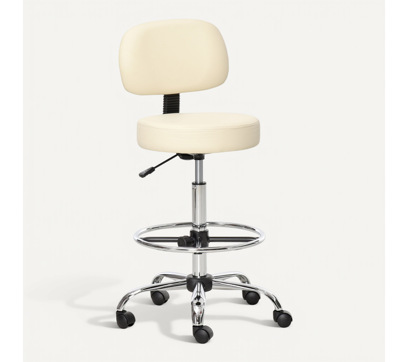 Chaise Dactylo Bureau Réglable Pivotant En Métal, Pu Beige Avec Dossier Et Roulettes