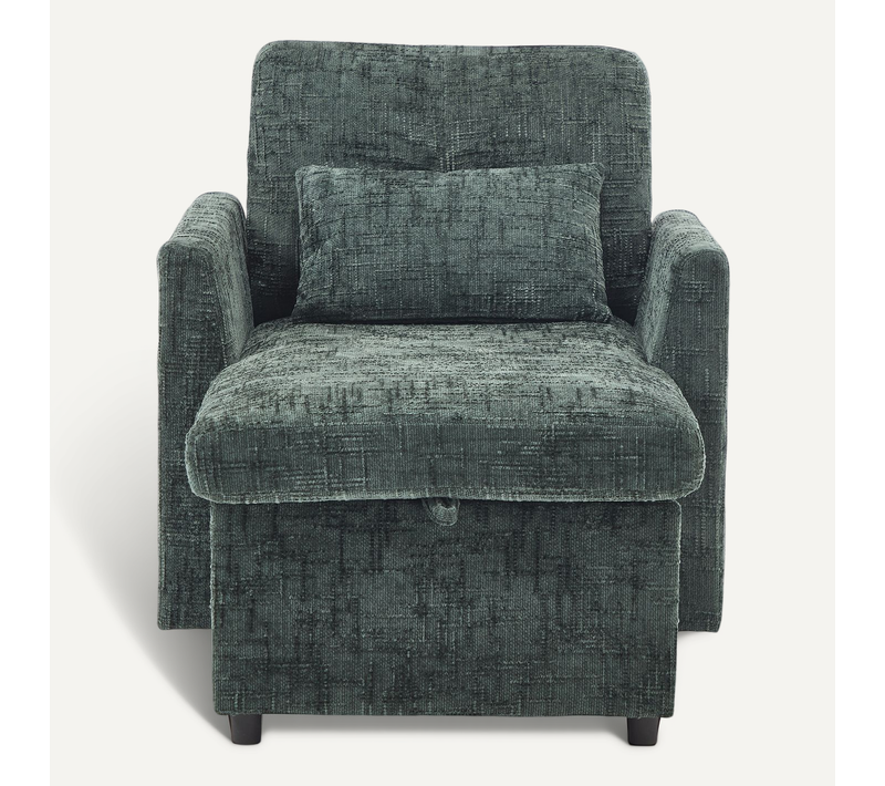 Fauteuil De Salon Émeraude Avec Coffre De Rangement Et Support Pour Téléphone, Tissu Chenille
