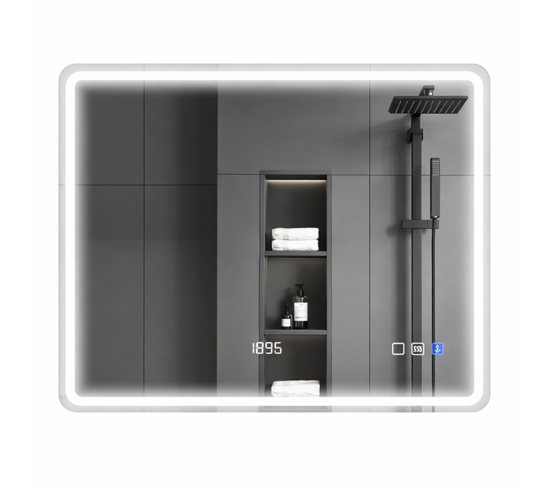 Miroir Mural LED 70x90 Cm Avec Bluetooth, Horloge, Anti-buée Et 3 Couleurs, Argenté