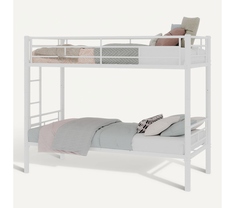 Lit Superposé Enfant 90x190 Cm Métal Blanc Convertible En 2 Lits Avec Échelle Et Garde-corps