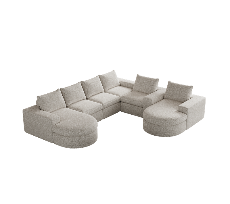 Canapé D'angle Compressé 6 Places Avec Méridienne Réversible En Tissu Chenille Beige