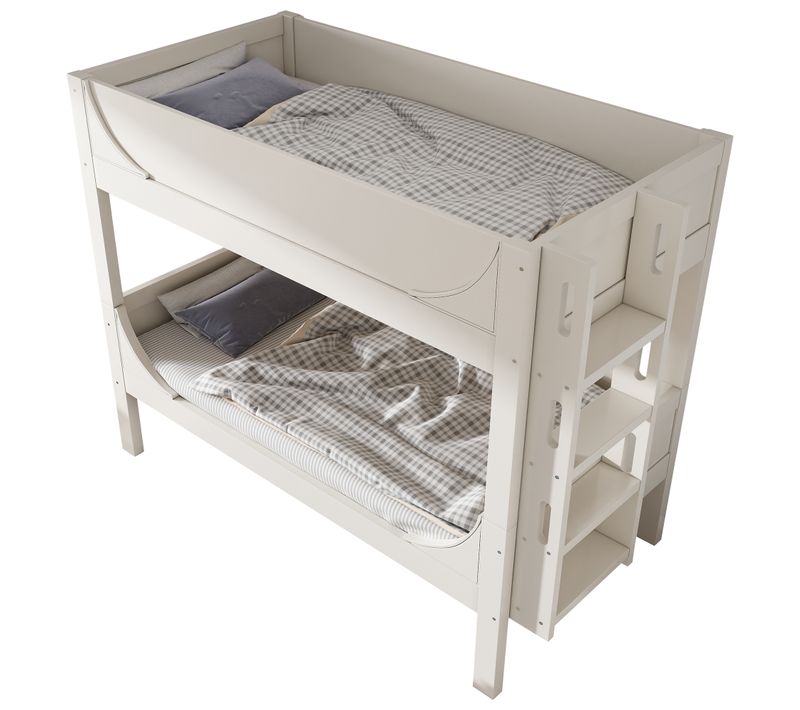 Lit Superposé Enfant 90x200 Cm Blanc Séparable Pour 2 Lits Avec Échelle Flexible, Bois Et Métal