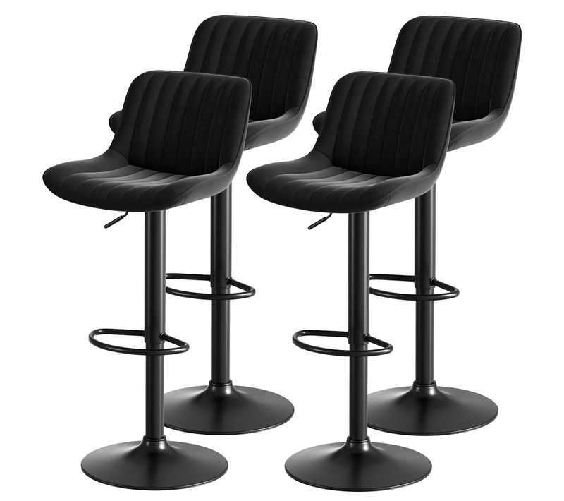Lot De 4 Tabourets De Bar Pivotants 360°, Hauteur Réglable 87-109 Cm, En Velours, Noir