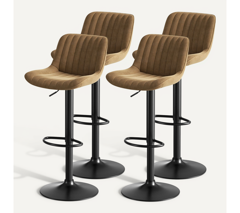 Lot De 4 Tabourets De Bar Pivotants 360°, Hauteur Réglable 87-109 Cm, En Velours, Couleur Marron
