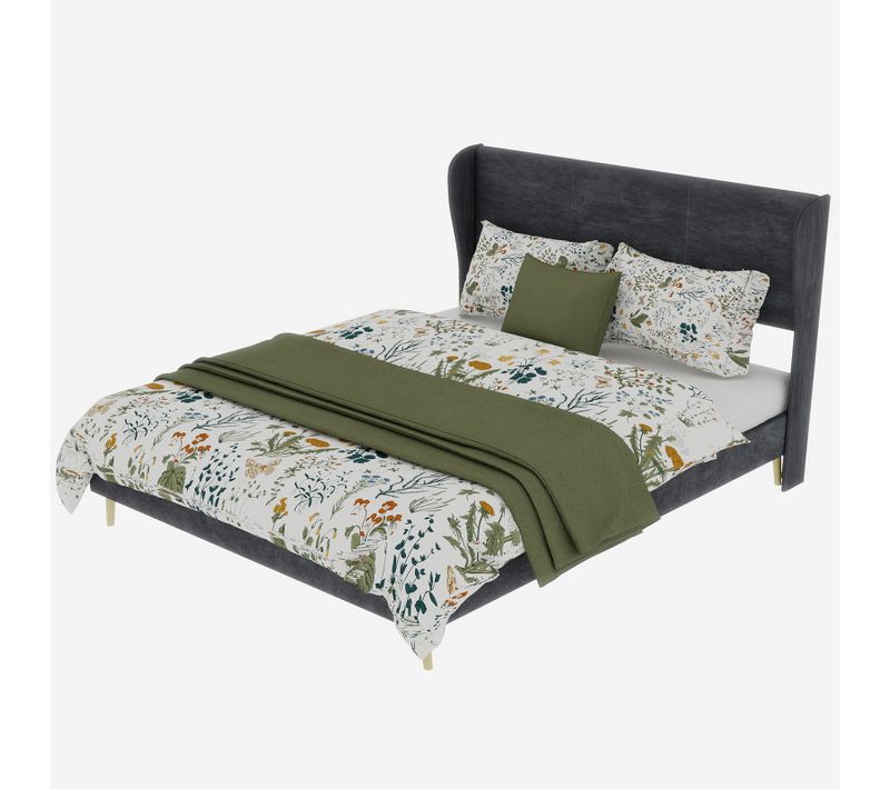 Lit Adulte 140x200 Cm Velours Gris, Structure Métal,sommier à Lattes