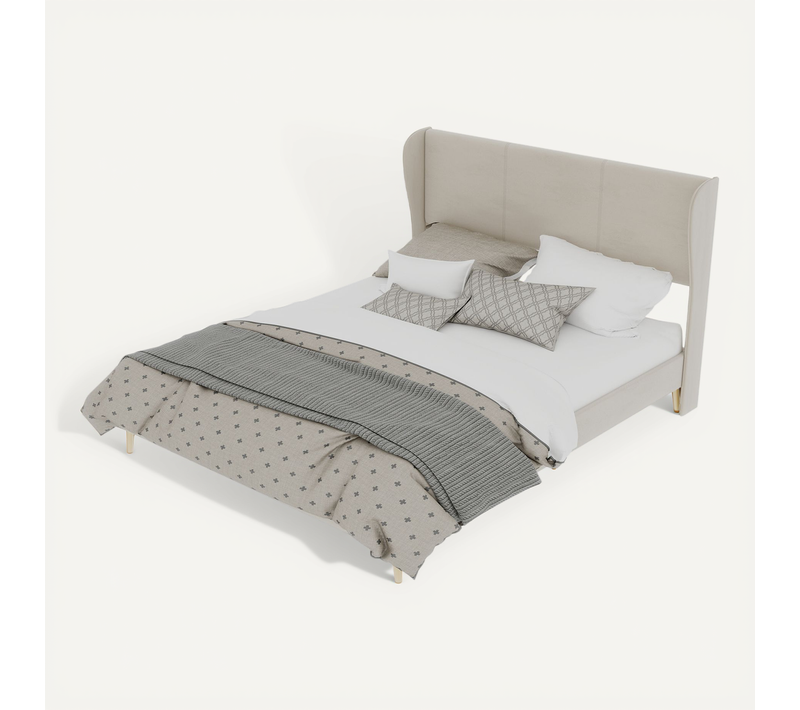 Lit Adulte 160x200 Cm Velours Beige, Tête De Lit à Oreilles Et Sommier à Lattes