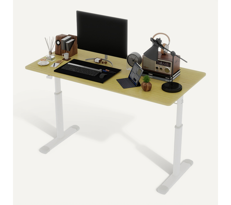 Bureau 120cm Réglable En Hauteur à Manivelle, Double-colonne, Bois Et Métal