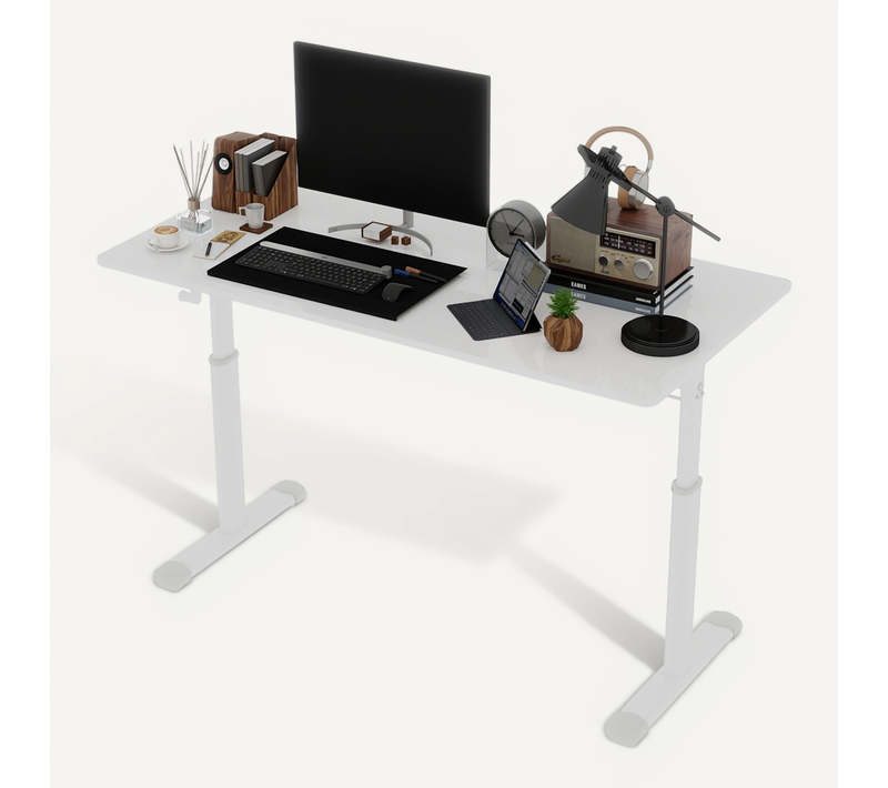 Bureau 120cm Réglable En Hauteur à Manivelle, Métal Et Bois Blanc