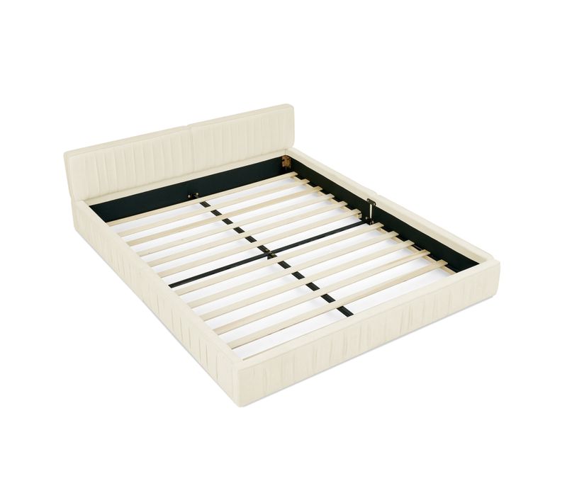 Lit Adulte 140x200 Cm En Tissu Chenille Beige, Structure Bois Et Métal, Sommier à Lattes