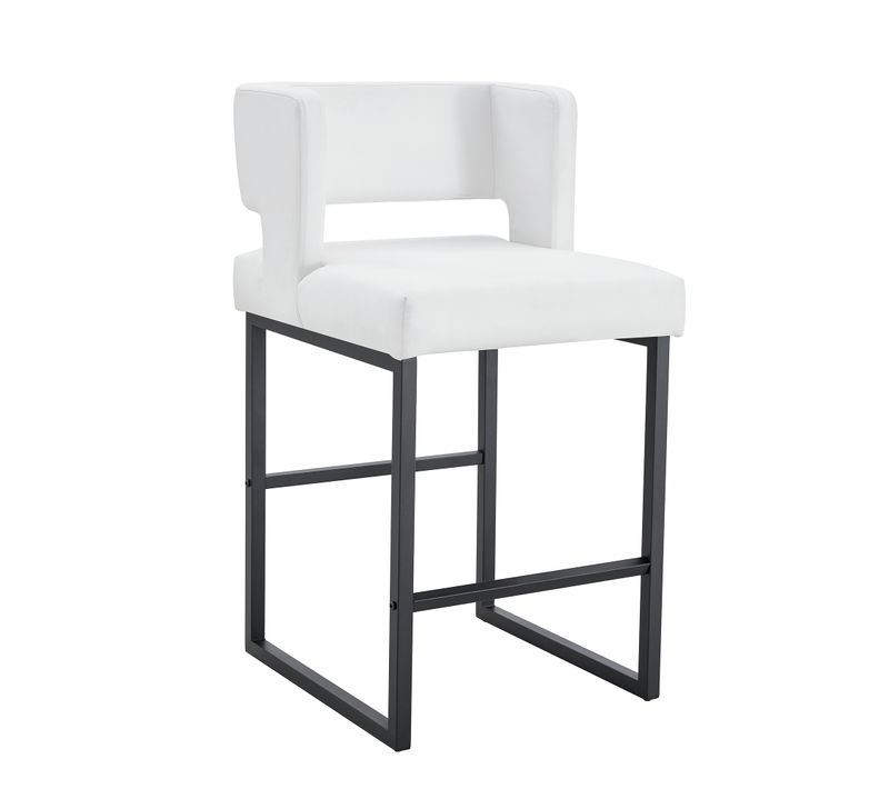 Lot De 2 Tabourets De Bar 91,4 Cm, Assise En Pu Blanc, Piètement Métal Noir, Design Nordique