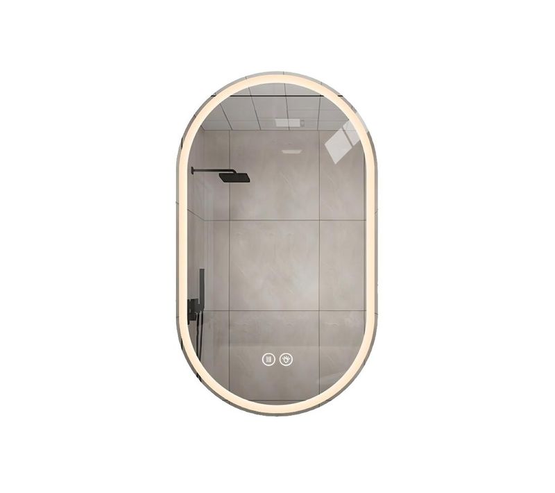 Miroir Mural LED 60x100 Cm Ovale, Anti-buée, Verre Incassable, Écran Tactile, Pour Salle De Bain