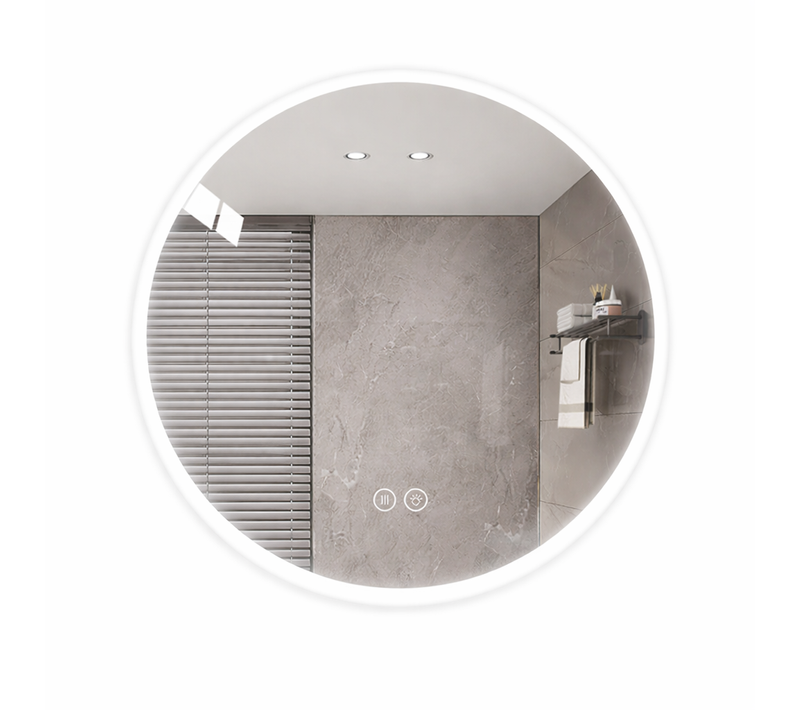 Miroir LED Rond 80 Cm En Verre Et Métal Argenté, Anti-buée, 3 Températures