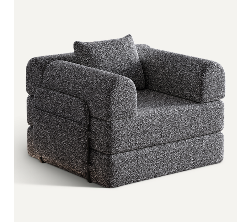 Fauteuil Convertible 2-en-1 Avec Rangement Accoudoir, 3 Cadres En Métal, Tissu Chenille Gris