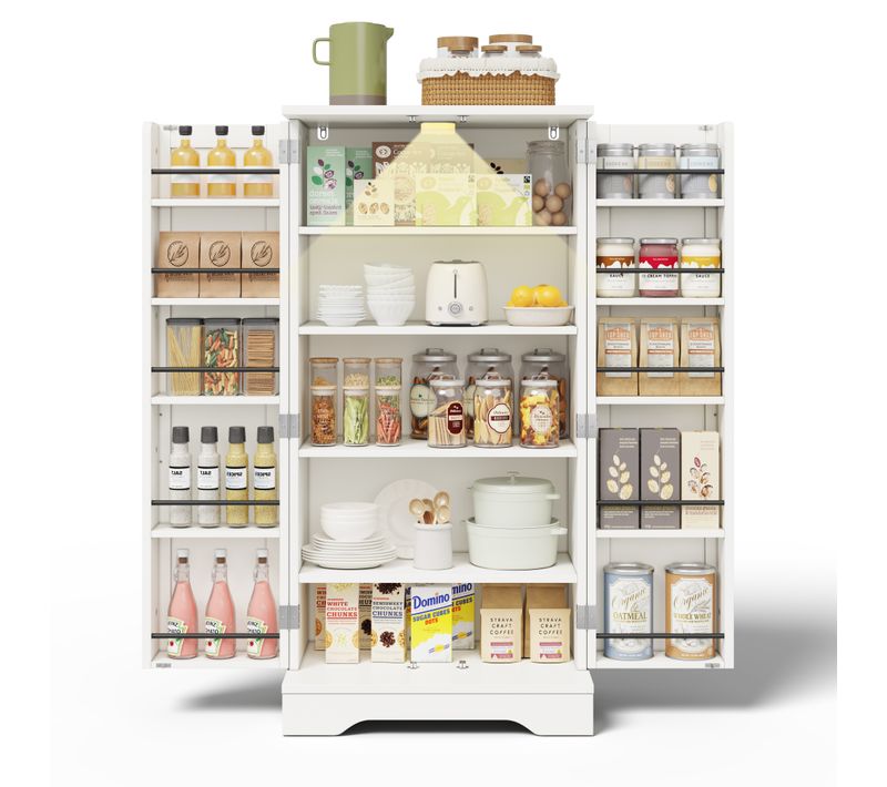 Buffet De Cuisine Blanc, Armoire Haute 120×60×40 Cm 2 Portes, Éclairage LED à Capteur